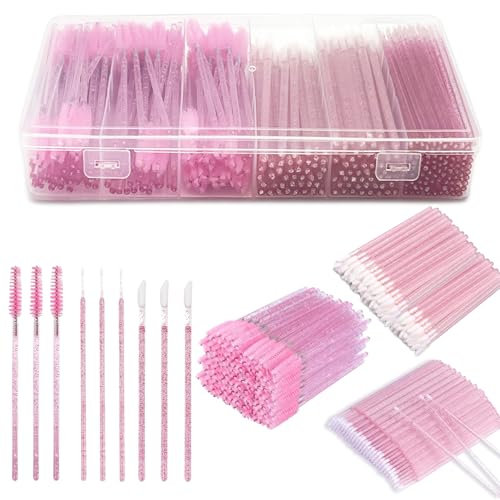 VIRAHYEM Lot de 300 baguettes jetables pour mascara, 100 pinceaux à cils, 100 pinceaux à lèvres, 100 micro-pinceaux de maquillage, kit d'outils de maquillage avec boîte de rangement