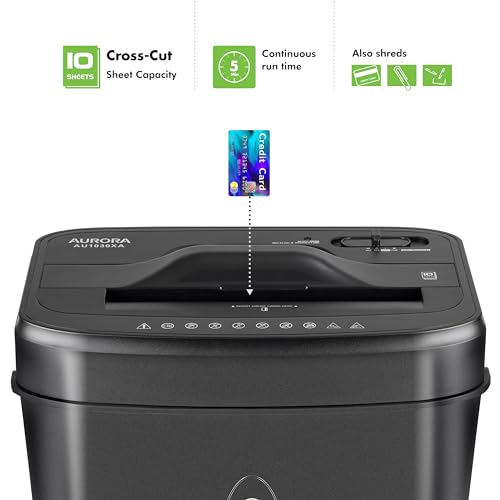 Aurora AU1030XA Trituradora de papel de corte transversal de 10 folhas com caixote do lixo de 4,4 ga