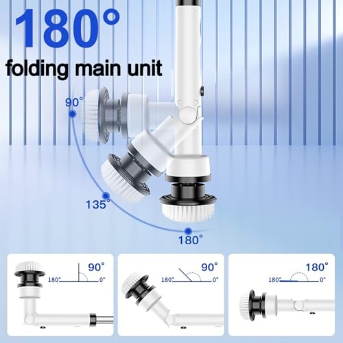 Image of 9 in 1 Cordless Electric Scrubber, 360 Rotating Cleaning Brush for Home, 9 Replaceable Heads, 2 Speed Settings, 90 Minutes Runtime, Adjustable Length for Bathroom, Kitchen, Car, and Floors