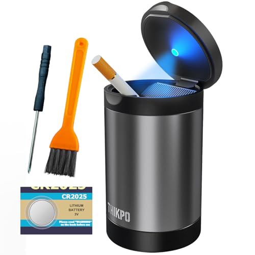 Ashtray with Lid Smellproof & Smokeproof Cup Holder Ashtray Detachable Aluminum Alloy Car Ash Tray with Automotic Light for Car Home Office Outside