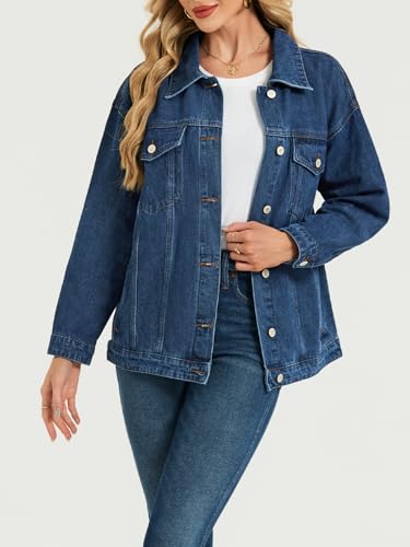 LifeShe Oversized Jean Jacket for Women Trendy Fall Boyfriend Denim Jackets Loose Shacket Coats 20254