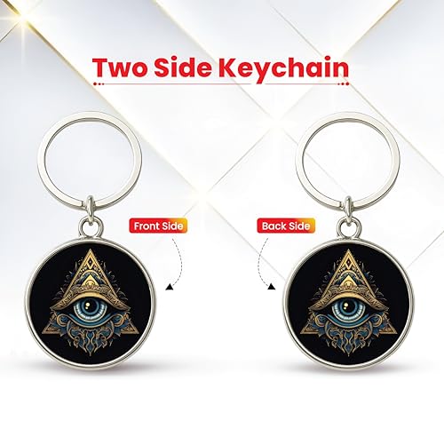 Image of MG | Protective Evil Eye /Spiritual Symbols /Om /Motivational Keychains | Double-Sided Metal Key Ring | Good Luck and devine Charm for Car, Bike, Home & Office