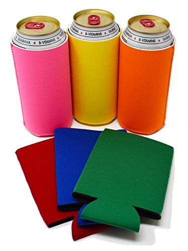 TahoeBay 16oz Can Sleeves - Multi Color Neoprene Beer Coolies - Blank Tall Energy Drink Coolers - Compatible with 16oz Rockstar, Monster (Multicolor, 6)