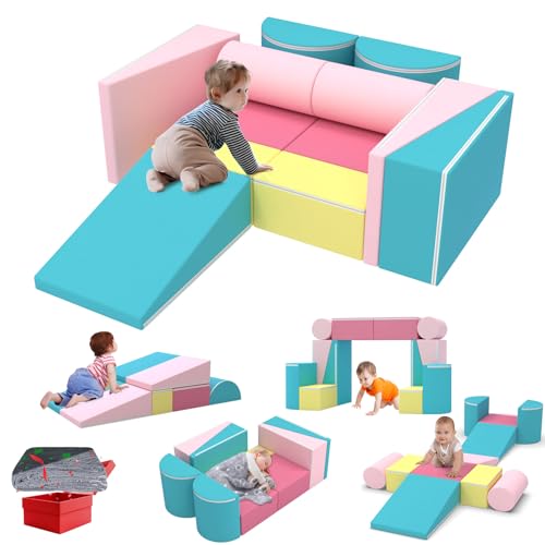 BIERUM Kids Couch, 12PCS Modular Kids Play Sofa with Blanket, Color-Blocking Toddler Couch for Playroom, Convertible Kids Foam Climbing Play Set, Imaginative Creative Play Sofa for Boys & Girls