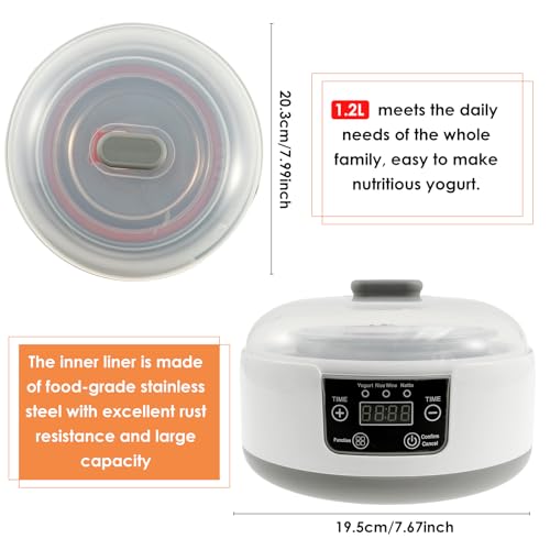 Hevtsde Auto Yogurt Maker Stainless Steel Electric Yogurt Machine Constant Temperature Fermentation Probiotic Yogurt Maker Intelligent Electric Yogurt Creator(White-American Rules-1)