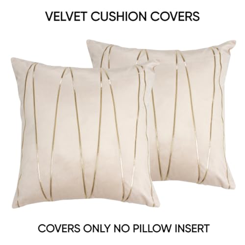Image of Amazon Brand - Umi Gold Leather Striped Pack of 2 Throw Pillow Covers Velvet Decorative Cushion Covers Cases for Sofa Bedroom Livingroom Car 20 x 20 in Beige Color