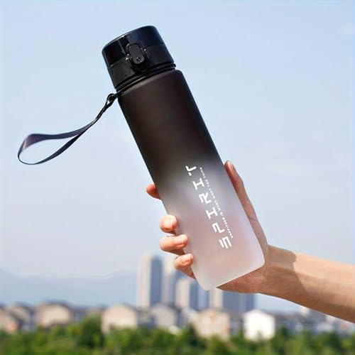 HSR Portable Leakproof Bpa Free Plastic Motivational Water Bottle for Men & Women Perfect for Travel, Gym, Office, Sports, hiking, cycling Water Bottle (1 L) Black and White