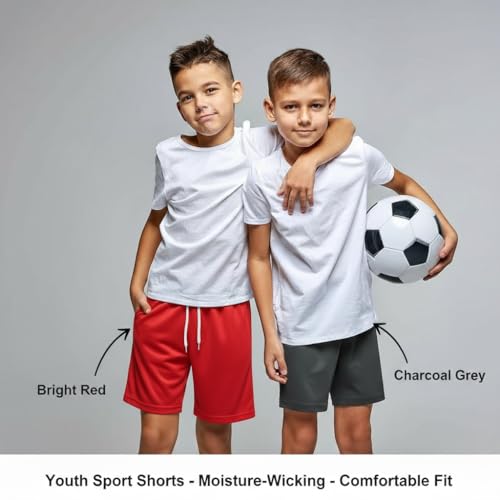 Boys Athletic Basketball Shorts, Moisture Wicking Performance Material, with Side Pockets, Sizes 1-13 Years2
