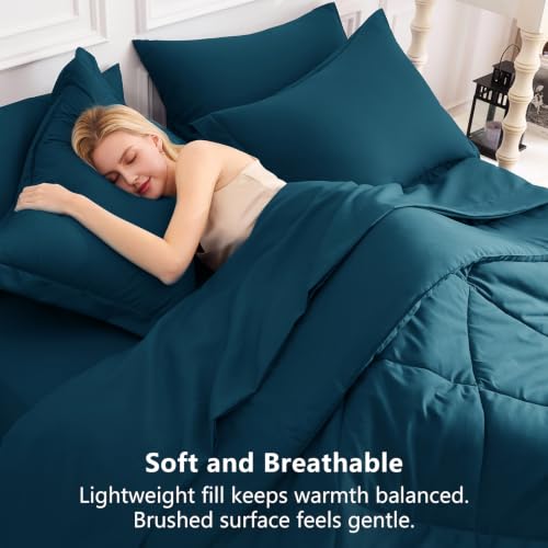 Image of CozyLux Queen Comforter Set Lyons Blue - Bed in a Bag Queen Size 7 Pieces, Luxury Soft Bed Set for All Seasons, Bedding Set with Down Alternative Comforter, Sheets, Pillowcases & Shams