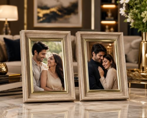 Image of 4x6 Inch Photo Frame Set of 2 - Acrylic Front Table Top Photo Frames with Stand, Dual Orientation Portrait & Landscape Display for Home Office Decor (light pine)