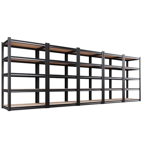 Image of 5-Pack Heavy Duty Garage Shelving for Whole Home, Warehouse & Workshop Organization, 71 inch H x 35 inch W x 15.7 inch D Adjustable 5-Tier Metal Storage Rack for Tools, Storage Bins & Bulk Items