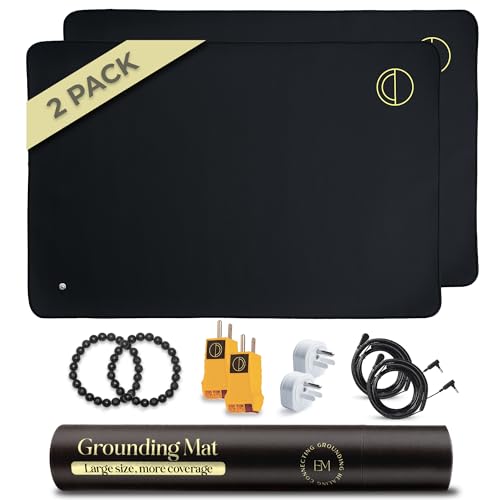 Earth and Moon Grounding Mat for Desk, Reduce Fatigue & Stress, Supports Energy & Wellness, Grounding Pad for Bed, Office, Living Room, Works Well w/Sheets, Blanket, w/ 15 Foot Cord, 35x24in, 2 Pack