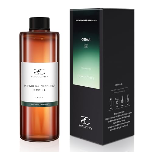 SOXCOMFY Diffuser Oil Refill, 250ml / 8.45 fl oz, Cedar - Reed & Aromatherapy Diffuser Oil, Long-Lasting Home Fragrance, Eucalyptus, Cedar & Sandalwood Notes