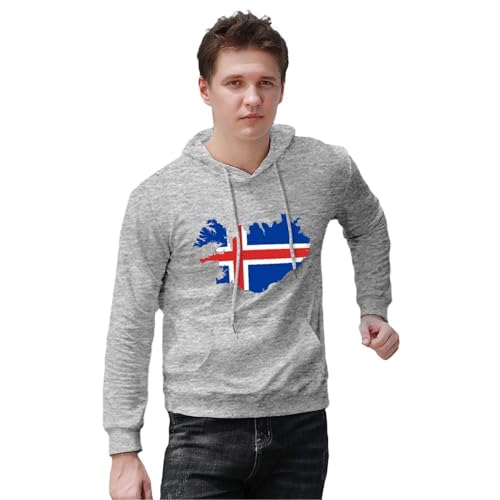 Flag Map of Iceland Unisex Casual Hoodies Long Sleeve Lightweight Pullover Tops Loose Sweatshirt with Pocket4