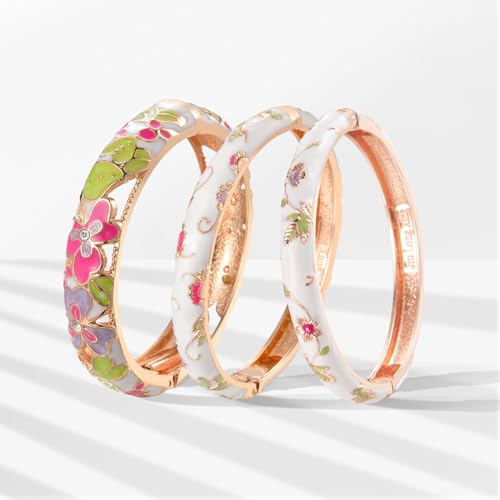 Image of UJOY Womens Multi-colors Cloisonne Bracelet Gold Plated Flower Hollowed Enameled Hinged Cuff Bangles Jewelry Gift 88A10