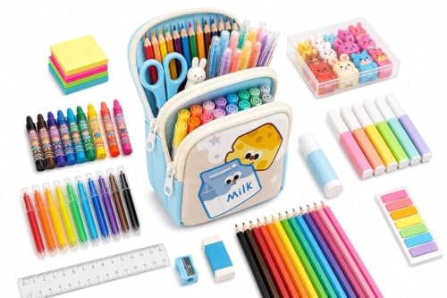 Image of WORSHIPER Double Zipper Pencil Pouch for Kids | Large Capacity Stationery Organizer | Multi-Compartment Pencil Case for School, Office & Travel | Cute Food Theme Design(Healthy Yummy - Pouch)