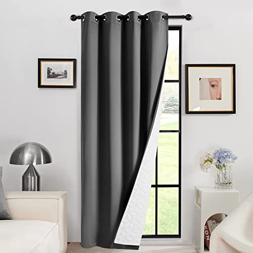 Deconovo Thermal Curtain Eyelet, Blakout Curtain with Extra Thick Microfiber Lining, 2-Layers Sunlight Blocking Curtain for Bedroom Living Room, 52 x 63 Inch(Width x Length), Dark Grey, 1 Panel