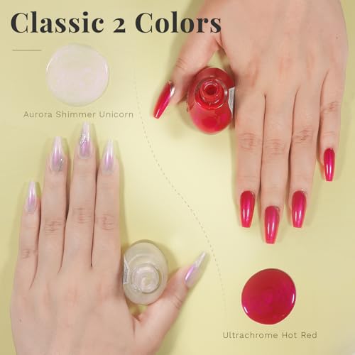 COSMOO Hot Pink with Pearl 2pcs Nail Polish, 12ml Quick Dry Nail Lacquer, Super Lustrous Nail Enamel Polish, Shimmer Iridescent Ultrachrome Nail Art Varnish, 0.41 fl oz/pcs (Hot Pink + Pearl)