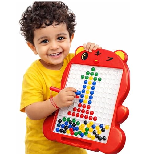 Image of Magnetic Drawing Board for Kids with 80 Beads & Magnetic Pen | Big Size Magnetic Doodle Board | Educational Learning Toy, Drawing & Creativity for Boys & Girls (Multicolor) (Red Medium)