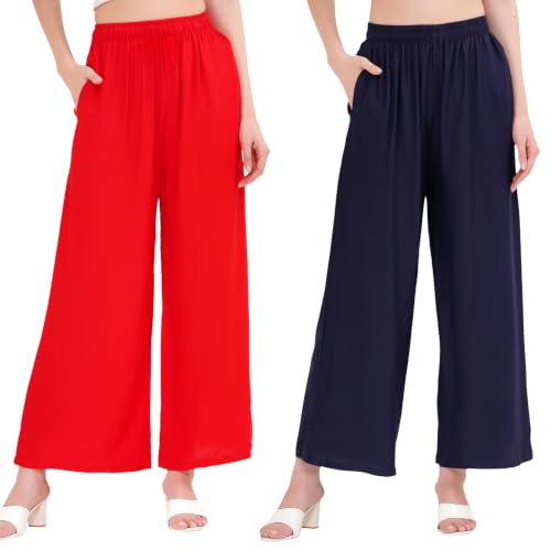 Image of Buy That Trendz Palazzo Pants for Women Rayon Elasticated Regular Fit Flared Wide Leg M to 6XL Pack of 2