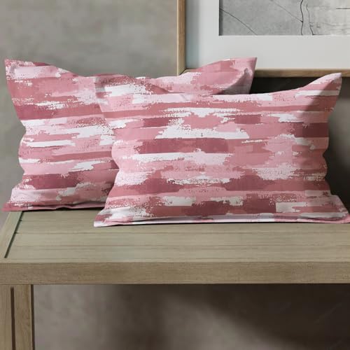 Image of Cloth Fusion Cotton Feel Pillow Covers Set of 2 with Envelope Closure (17X27 Inches, Rosewater Stripes)