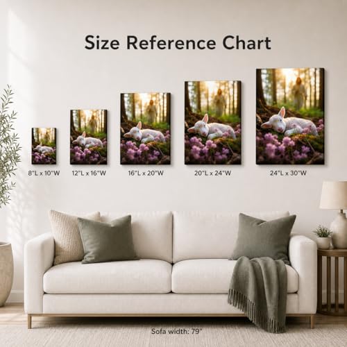 Image of Jesus and Lamb Canvas Wall Art Jesus Runs for the Lost Sheep In Spring Forest Picture Wall Art Canvas Print Christian Home Decor 24x30 inch