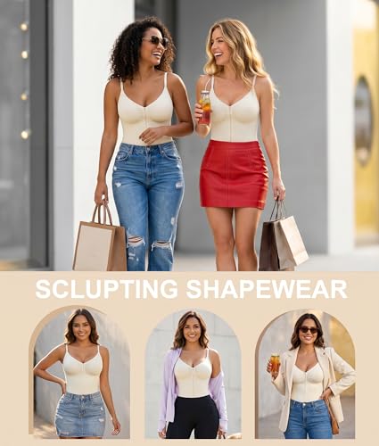 Image of SHAPERX Women's Shapewear Bodysuit Tummy Control Seamless Zip-Up Body Shaper Waist Defining Silhouette