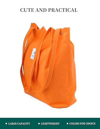Image of Corduroy Tote Bag Cute Tote Bags for Women Shoulder Bag with Inner Pocket for Work Beach Travel and Shopping Grocery