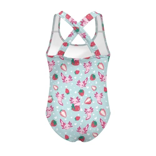 Image of Girls One Piece Swimsuit Axolotl Cross Back Straps Bathing Suit Lightweight Quick Dry Gymnastics Leotard