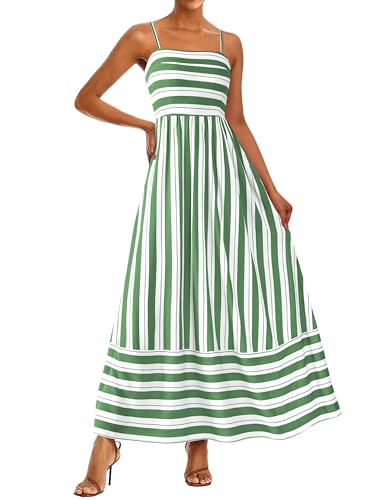 Image of PRETTYGARDEN Women Summer Maxi Dresses 2026 Spaghetti Strap Boho Floral Striped Wedding Guest Beach Vacation Flowy Long Dress