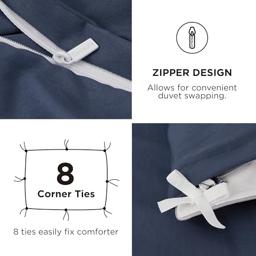 Image of Bedsure Duvet Cover King Size with Fitted Sheet - 4 Pieces Prewashed Polyester Soft Bedding Set, Includes 1 Duvet Cover 104x90 Inches with Zipper Closure, 2 Pillow Shams, 1 Fitted Sheet, Navy Blue