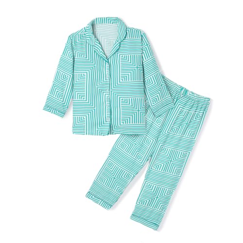 Image of Girls Premium Cotton Full Sleeves Printed Nightsuit Set | Collar Style Night Dress for Girls | Soft & Breathable Pajama Set | Trendy Kids Sleepwear & Nightwear