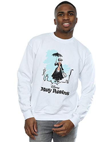 Disney Men's Mary Poppins Rooftop Landing Colour Sweatshirt White X-Large