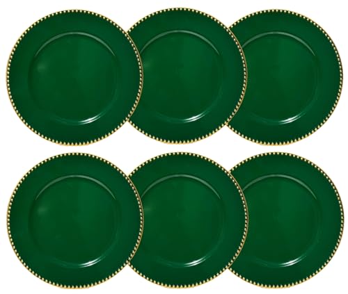UOEKCS Green Charger Plates with Flower Rim, 13