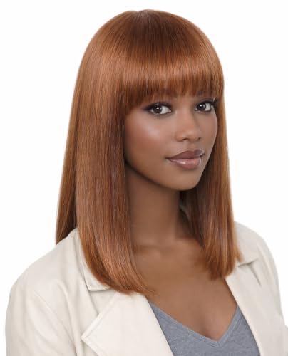 ManeMajesty 16 Inch Straight Wigs Human Hair with Bangs Auburn Blonde Ombre