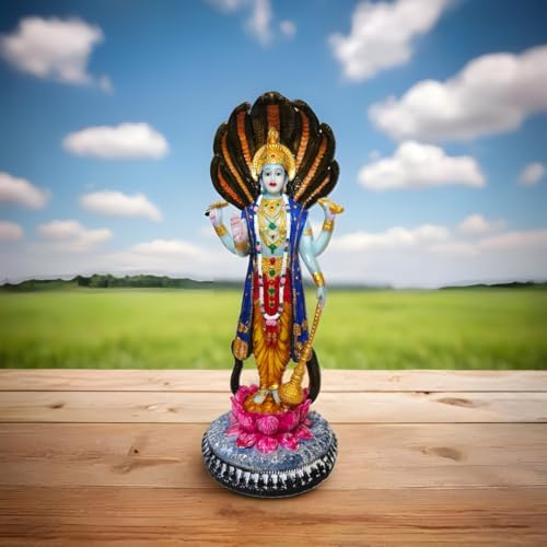 Image of YASHONIDHI Venkatesh Narayan Vishnu Bhagwan Statue, 12 Inches, Lakshminarayan Full-Colour Murti Standing on Lotus and Sheshnag, for Home, Office Decoration, for Pooja Room