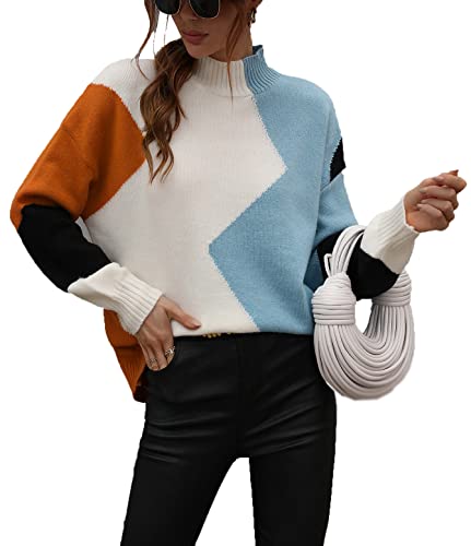 GOLDSTITCH Women's Sweaters Casual Long Sleeve Crewneck Patchwork Pullover Knit Sweater
