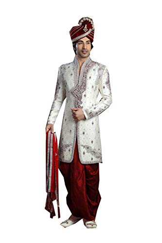 Indian Designer Partywear Traditional Ethnic White Mens Wear Sherwani.