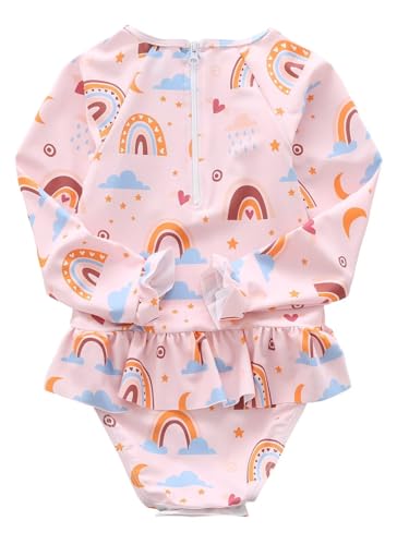 Image of Aisyee Baby Girls One Piece Swimsuits Long Sleeve Rash Guard Swimshirts