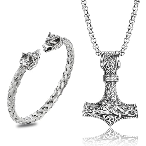 2 Stücke Wikingerdekoration, Einschließlich Ketten Und Wolfskopf Armbänder Aus Titanstahl, Wikinger, Wikinger Schmuck Herren, Wikinger Kette, Herren Kette, Wikinger Kette Herren, Kette Männer