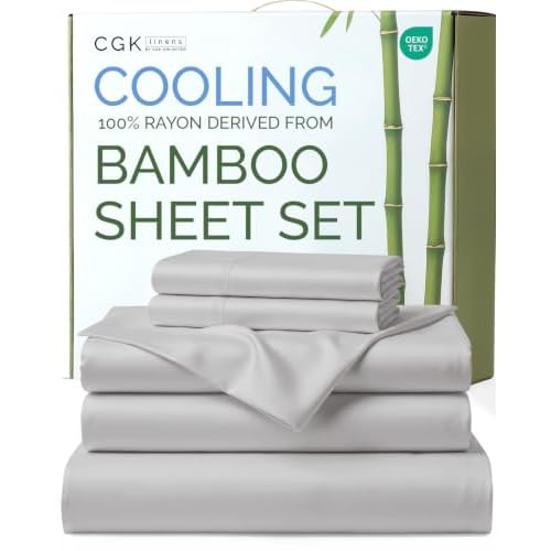 100% Rayon Derived From Bamboo - Bamboo Sheets Twin Size - White | Cooling Sheets for Hot Sleepers, Soft, Breathable Hotel Bedding, 1 Flat & 1 Fitted & 1 Pillowcase w/ 16 Inch Deep Pockets