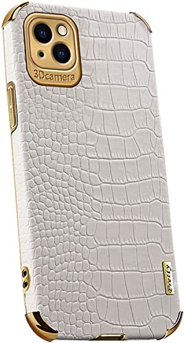Étui en cuir de crocodile pour iPhone 14 Pro Max coque blanche chic