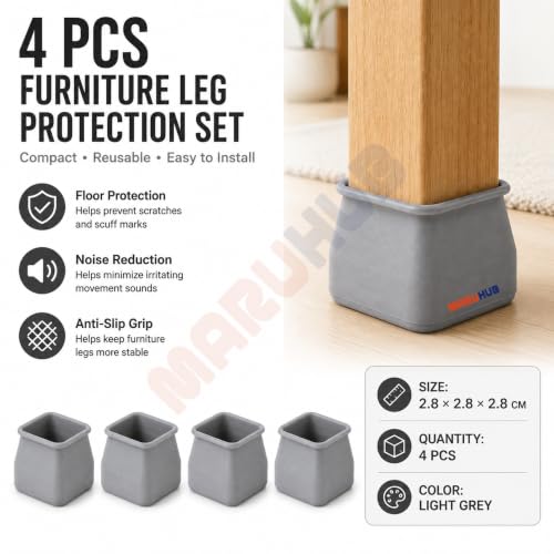 Image of MaruHub Non Slip Furniture Pads for Hardwood Floors, Furniture Leg Protectors for Chair, Table, Sofa, Self Adhesive Rubber Pads to Prevent Floor Scratches & Reduce Noise (Black, Model 17)