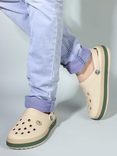 Image of Carlton London Men's Perforated Two-Tone Slip-On Clogs - Lightweight, Breathable, & Waterproof Comfort Footwear for Men | Anti-Slip EVA Rubber Clogs with Backstrap for Indoor, Outdoor, & Beach Wear