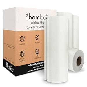 6 Rolls of Bamboo Reusable Paper Towels – Heavy Duty, Absorbent, & Durable | FSC Certified Machine Washable Paper Towels | 100% Rayon Derived From Bamboo | 20 Sheets Per Roll, 12″x11″ Sheets