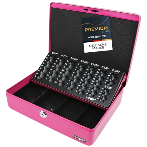 HMF 10015-15 Geldkassette abschließbar mit Münzzählbrett | 30 x 24 x 9 cm | Pink