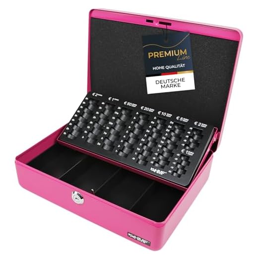 HMF 10015-15 Geldkassette abschließbar mit Münzzählbrett | 30 x 24 x 9 cm | Pink