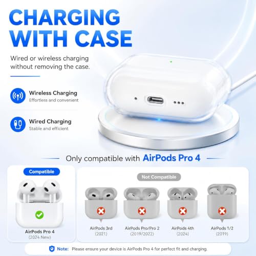 Image of for AirPods 4 Case with Cleaner Kit, Crystal Clear Cover | Highly Transparent Anti-Yellowing TPU,Shockproof,Scratch-Resistant,Travel-Ready Keychain Cover for Work,Gym&Daily,Clear White