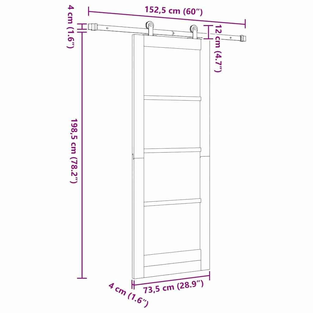 vidaXL Drzwi przesuwne ORKDAL Naturalny 73,5 x 198,5 cm | Prosto, ale stylowo, Naturalne, wytrzymałe, Regulowane elementy przesuwne, łatwe w użyciu