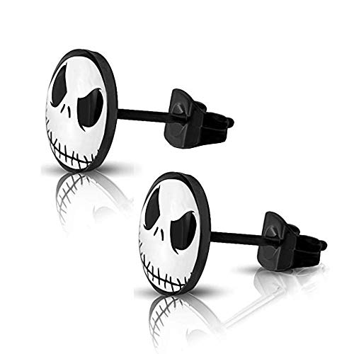 SIISPRI 316L Surgical Stainless Steel Jack Skellington Round Circle Button Stud Post Earrings(10 mm)